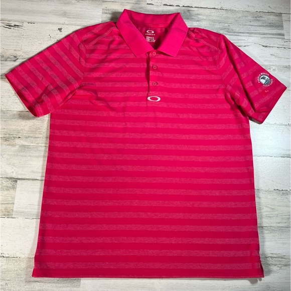 Oakley Men’s Pebble Beach Golf Links Pink Striped Polo Shirt Size 2XL - Picture 1 of 8